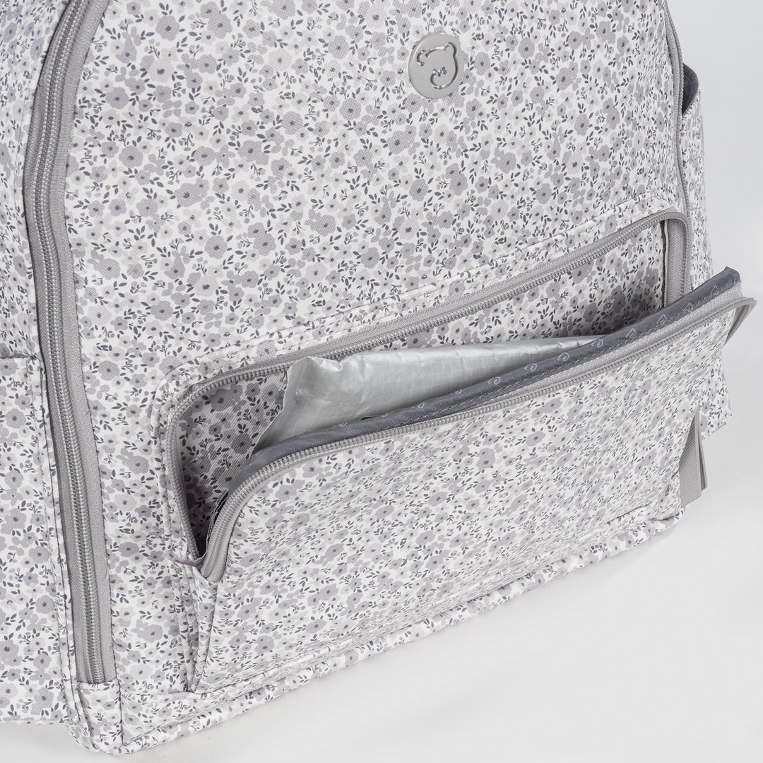 Flower Mellow Grey Backpack Diaper Changing Bag